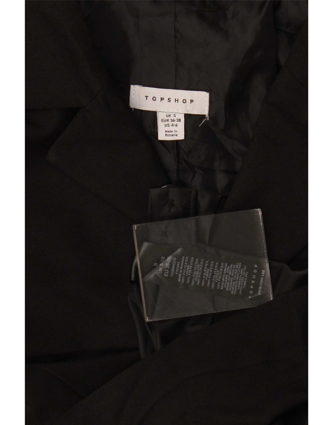 Topshop Veste blazer surdimensionnée à 3 boutons pour femme UK 10 Petit Noir Polyester