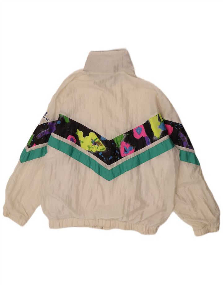 vintage Femmes Surdimensionné Survêtement Top Veste EU 46 XL Colorblock Blanc
