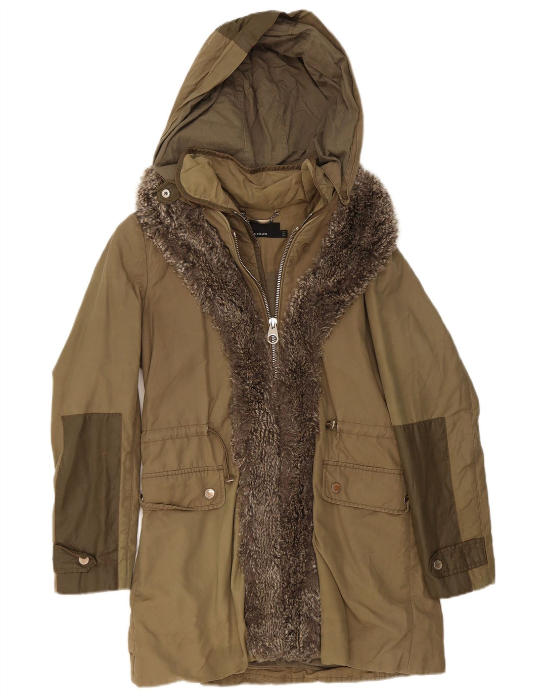 Karen Millen Veste Parka à capuche pour femme UK 12 Medium Kaki Polyester