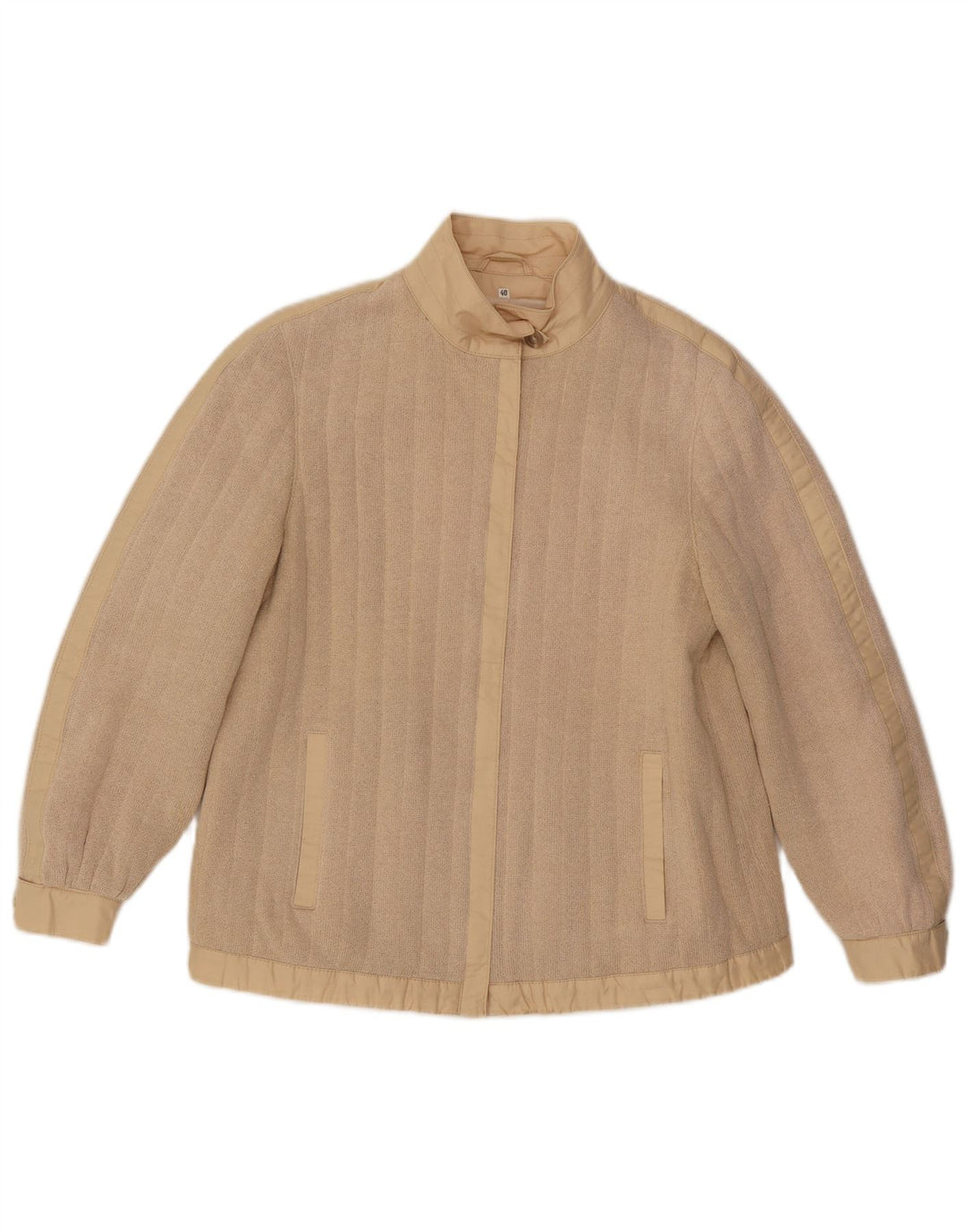 vintage Femme Tricot Bomber Veste EU 40 Beige Moyen