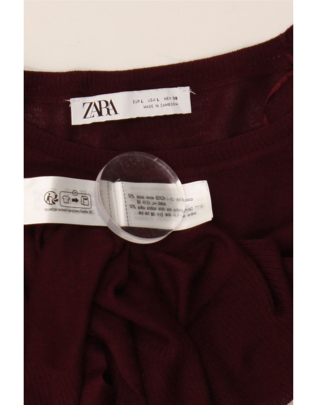 ZARA Femme Pull Col Bateau UK 16 Large Bordeaux Viscose