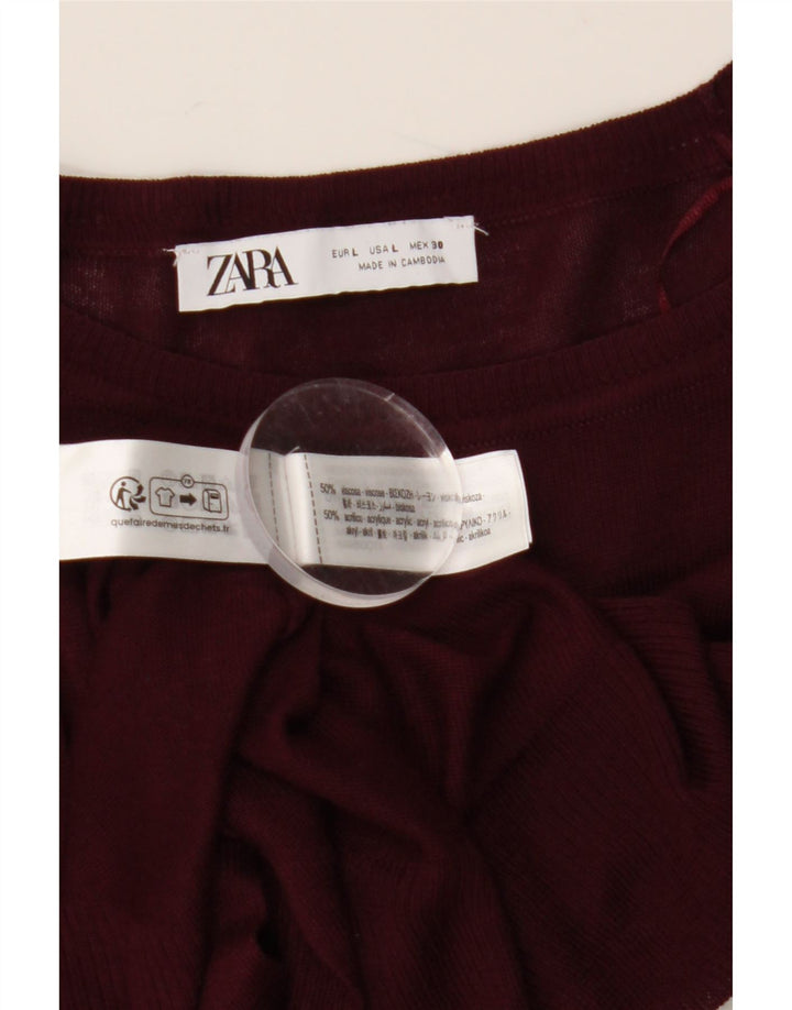 ZARA Femme Pull Col Bateau UK 16 Large Bordeaux Viscose