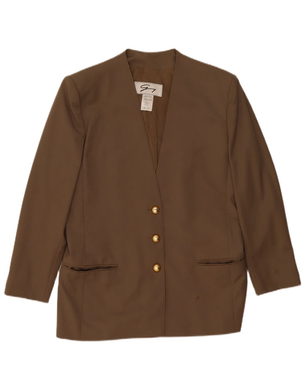Genny Veste blazer longue à 3 boutons pour femme US 12 Grande laine kaki