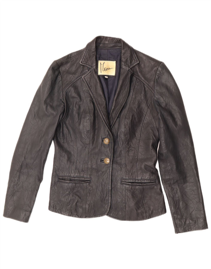 vintage Femme 2 Boutons Veste Blazer En Cuir IT 44 Cuir Noir Moyen