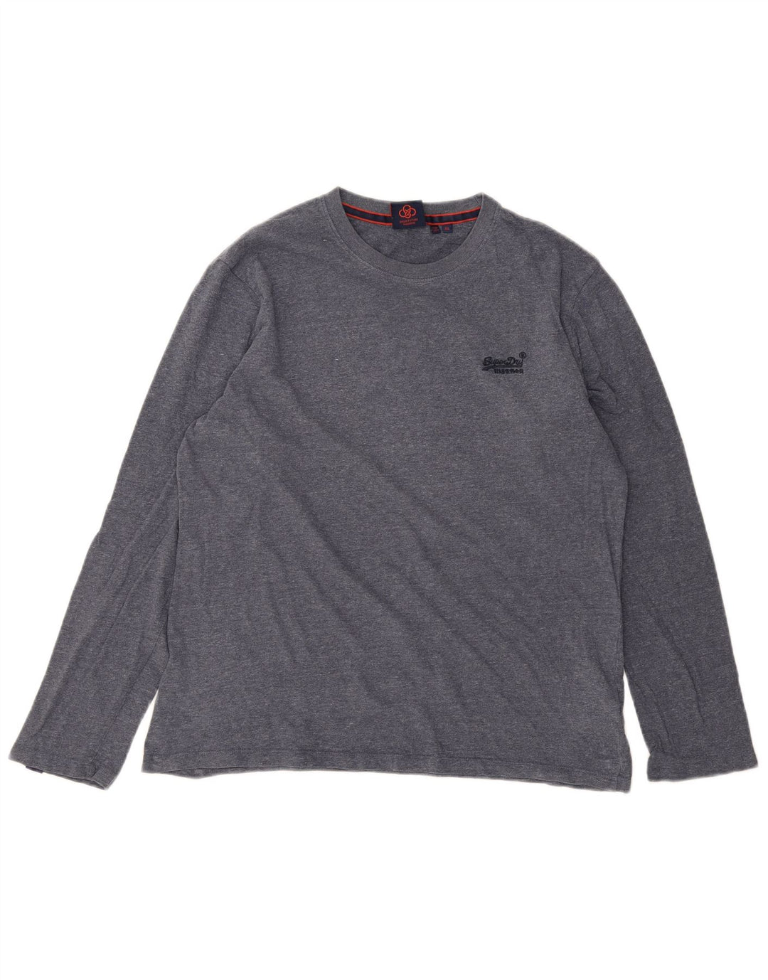 SUPERDRY Homme Top Manches Longues XL Bleu Moucheté Coton