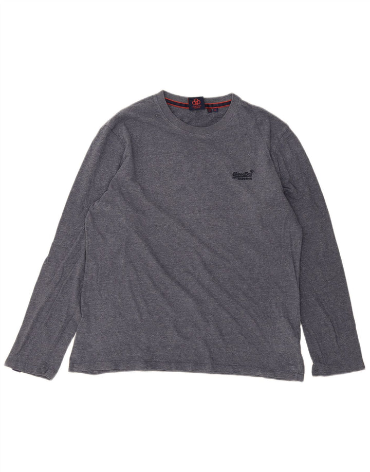 SUPERDRY Homme Top Manches Longues XL Bleu Moucheté Coton