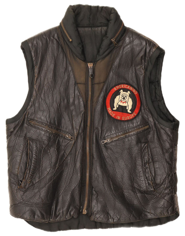 Americanino Gilet en cuir graphique pour homme UK 42 XL Noir Colourblock