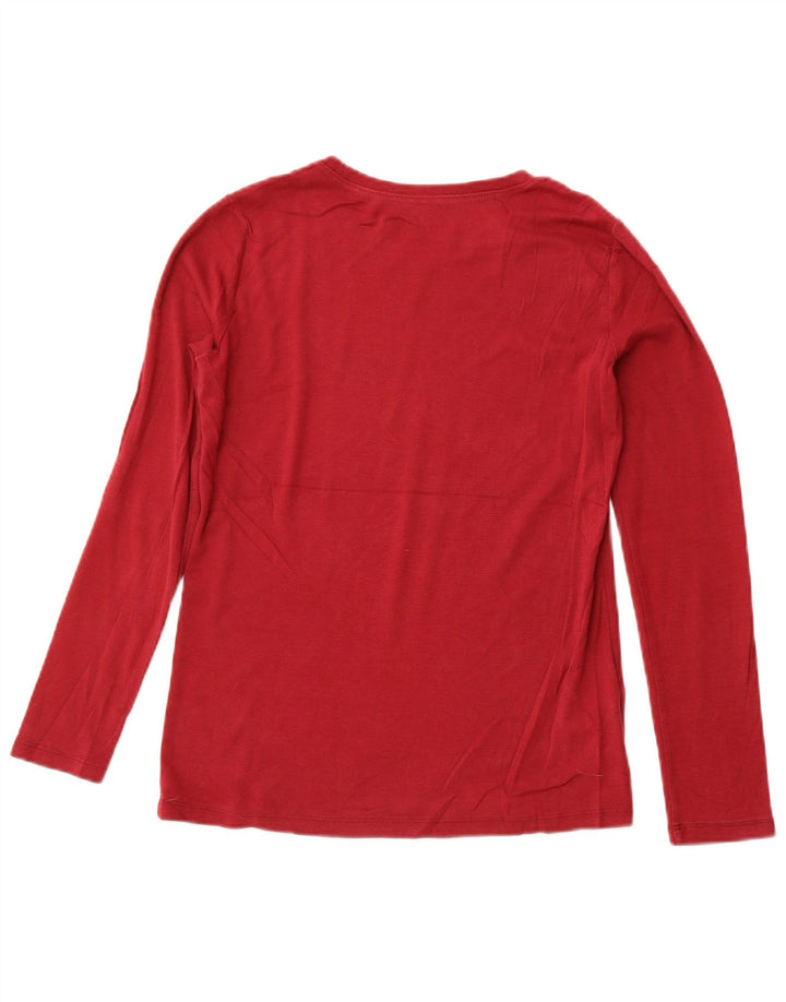 EDDIE BAUER Haut Femme Manches Longues UK 14 Grand Coton Bordeaux