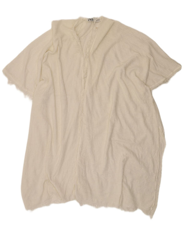Zara Cardigan long surdimensionné à manches courtes pour femme UK 14 Blanc moyen