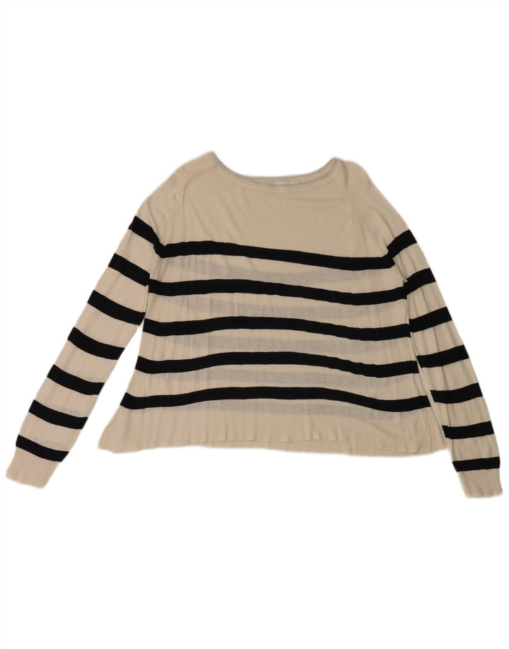 Zara Pull col bateau pour femme UK 14 Medium Blanc Rayé