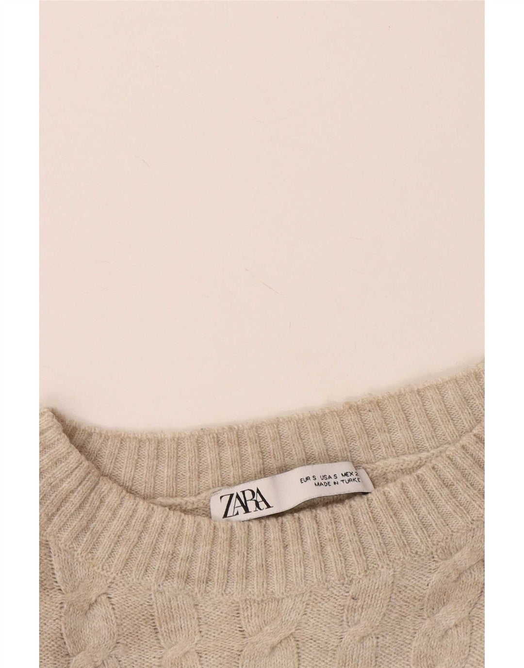 Zara Pull surdimensionné à col rond pour femme UK 10 Petit Beige