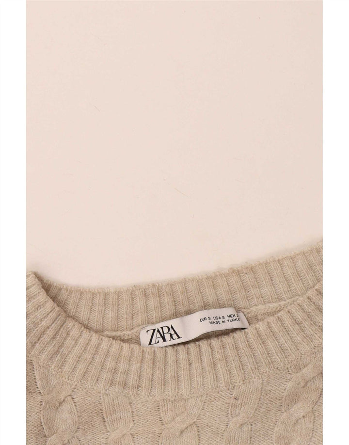 Zara Pull surdimensionné à col rond pour femme UK 10 Petit Beige
