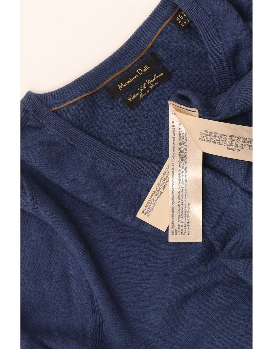 Massimo Dutti Pull col V Homme Bleu Marine Moyen Coton