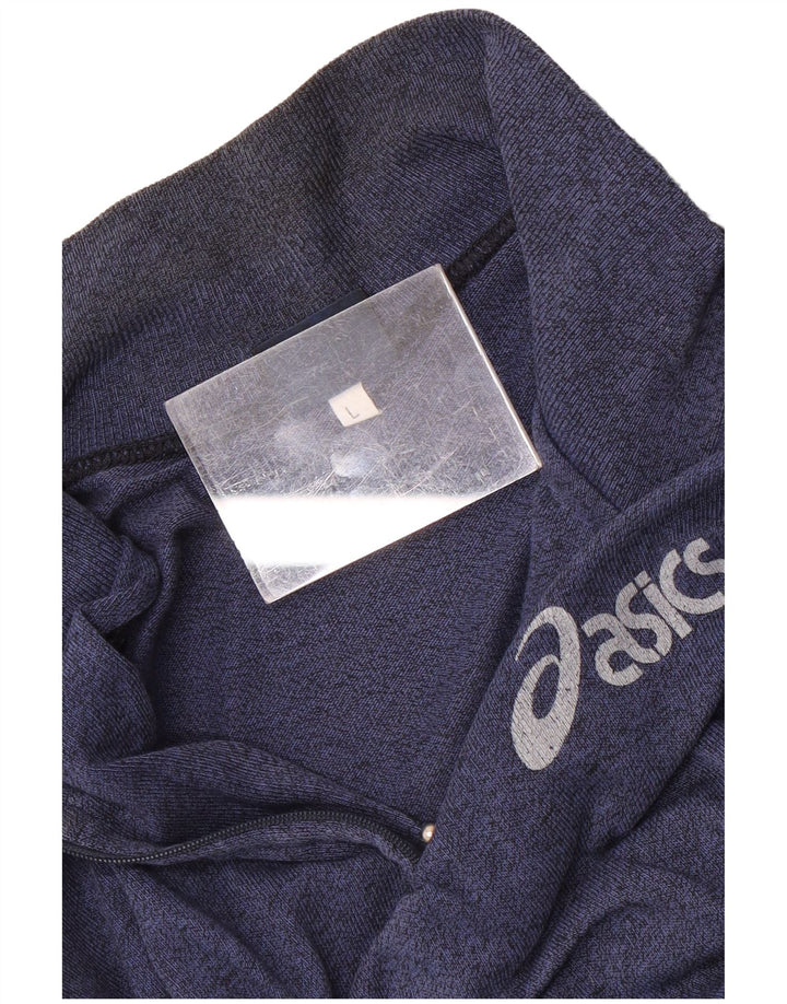 Asics Sweat-shirt graphique à col zippé pour hommes, grand color block bleu