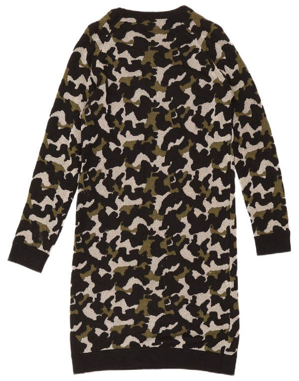 Liu Jo Robe pull à manches longues pour femme UK 10 Small Noir Camouflage Viscose