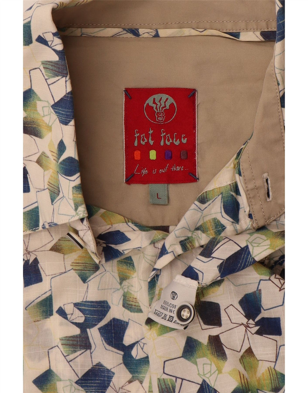 FAT FACE Chemise à manches courtes pour homme Large en coton géométrique blanc cassé