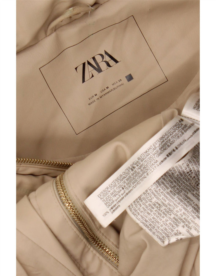 Manteau rembourré sans manches à capuche pour femme ZARA UK 14 Polyester beige moyen