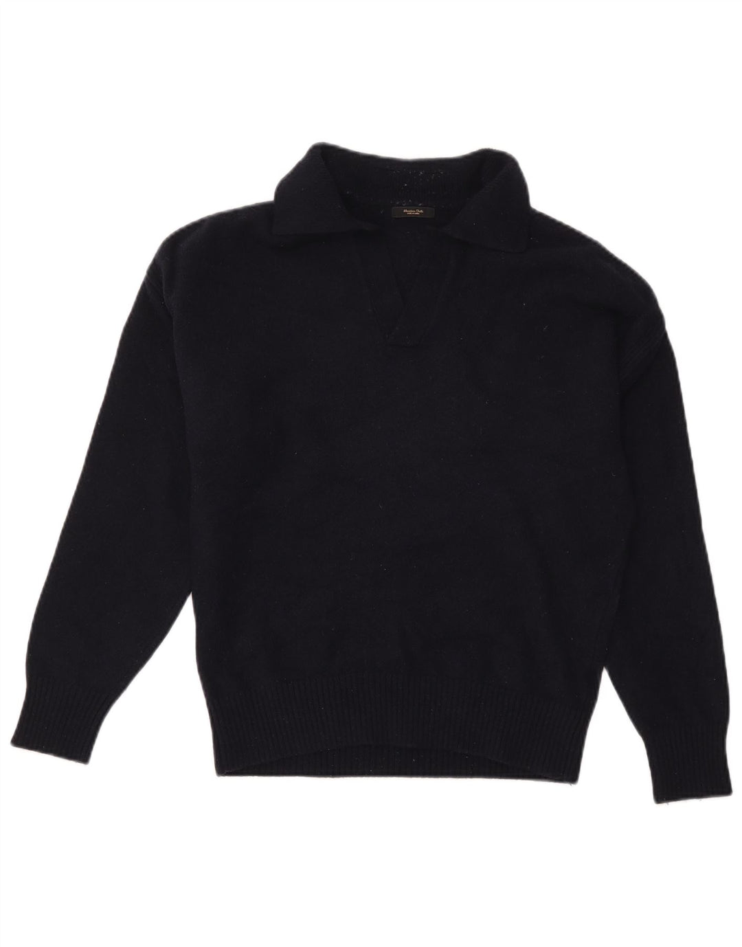 MASSIMO DUTTI Pull à col polo pour femme UK 14 Laine bleu marine moyen