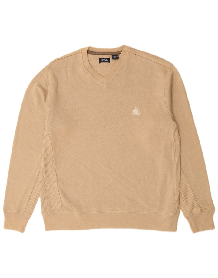 IZOD Pull col V Homme Petit Coton Beige