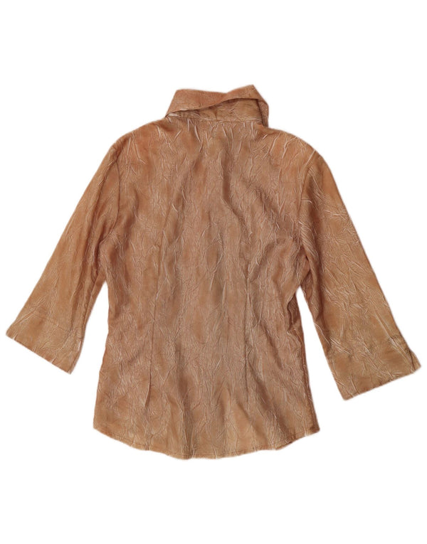 vintage Femmes Motif Abstrait 3/4 Manches Chemise Blouse UK 10 Petit Marron
