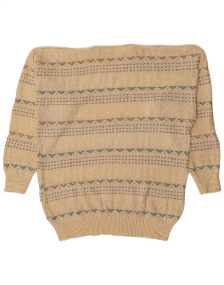 vintage Mens Crew Neck Jumper Pull Grand Beige Géométrique