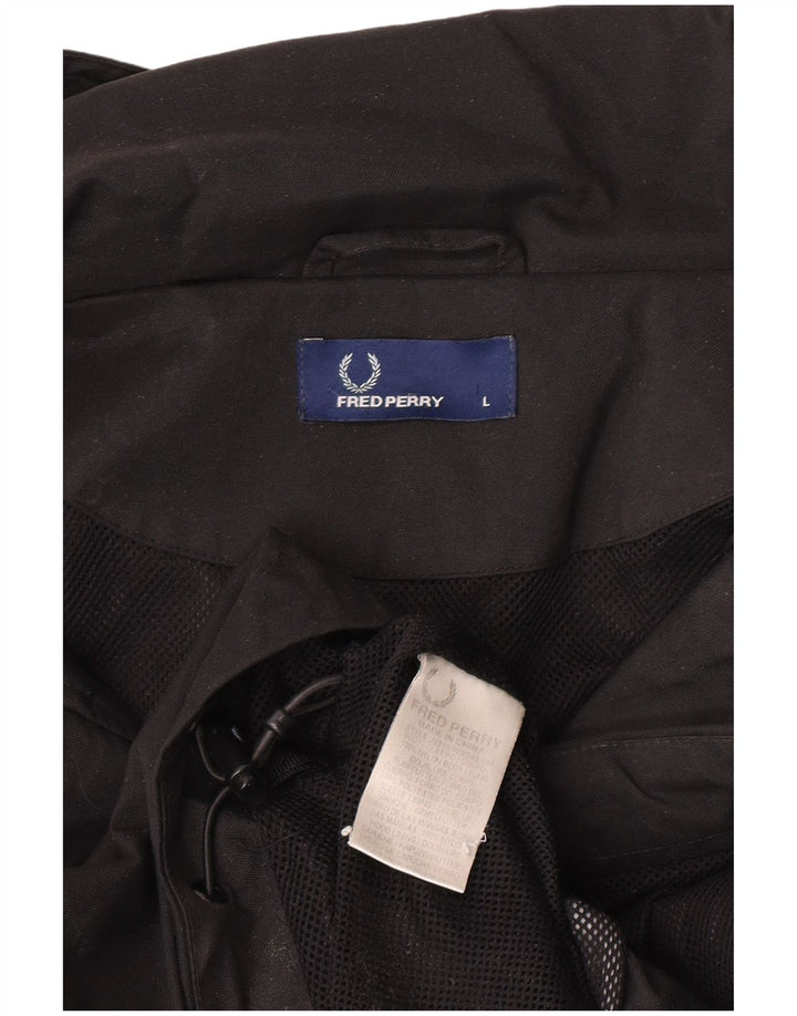 Fred Perry Veste de pluie surdimensionnée à capuche pour femme UK 16 Large Noir Nylon