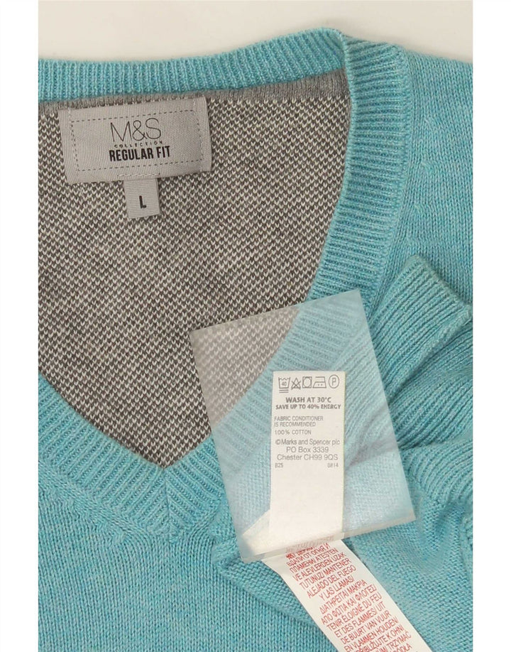 Marks & Spencer Pull coupe classique à col en V pour homme, grand turquoise