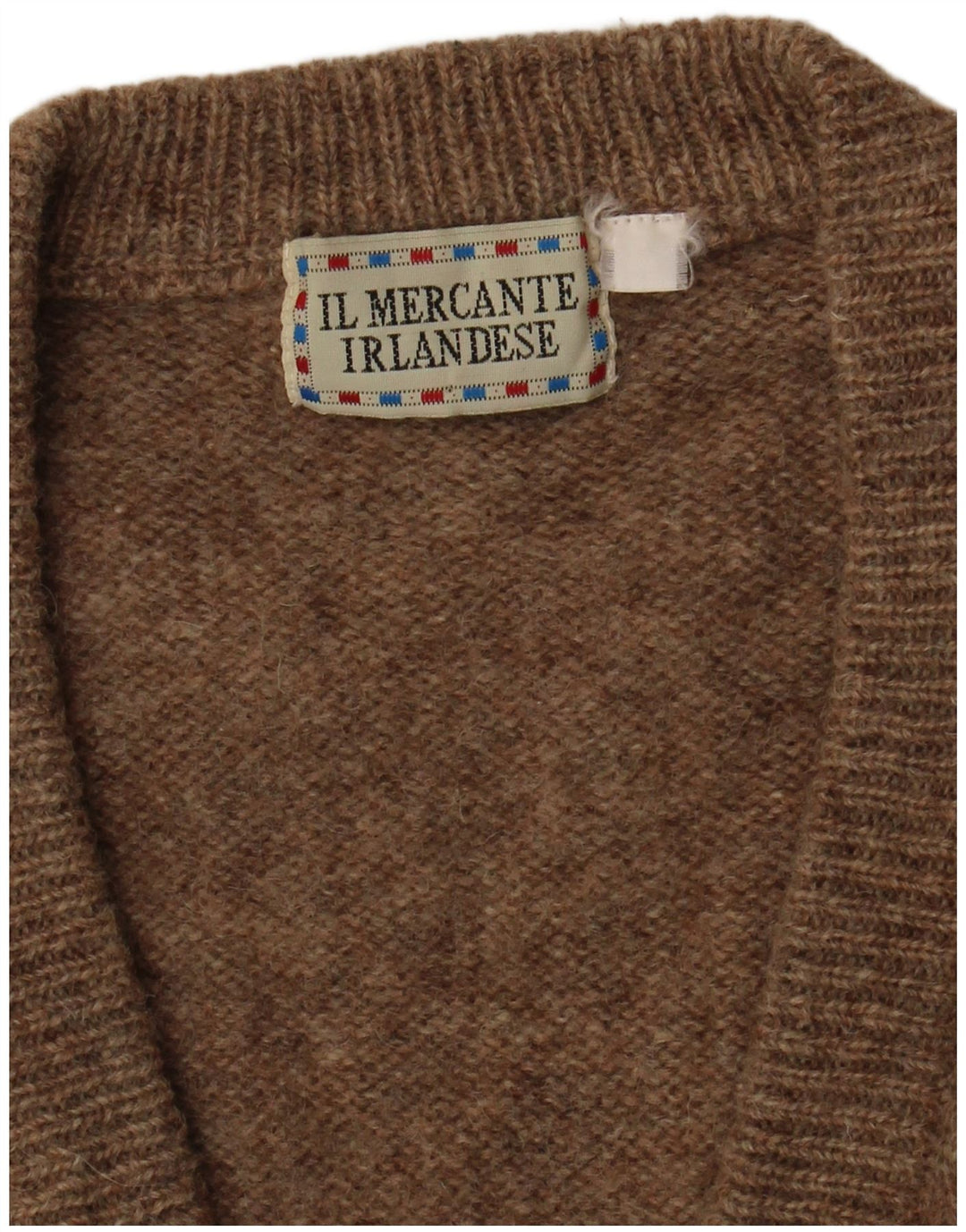 vintage Homme Col V Pull Pull Marron Moyen