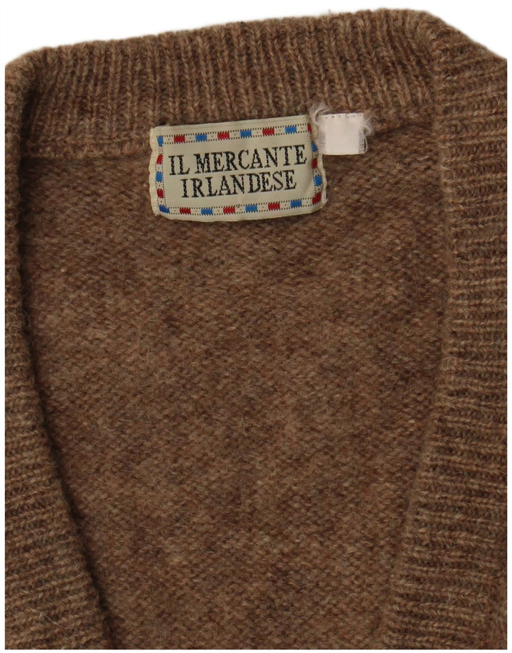 vintage Homme Col V Pull Pull Marron Moyen