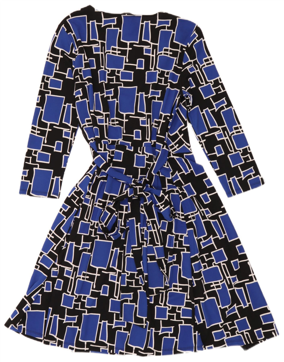 Dkny Robe portefeuille à manches 3/4 pour femme Taille unique Bleu Géométrique Polyester