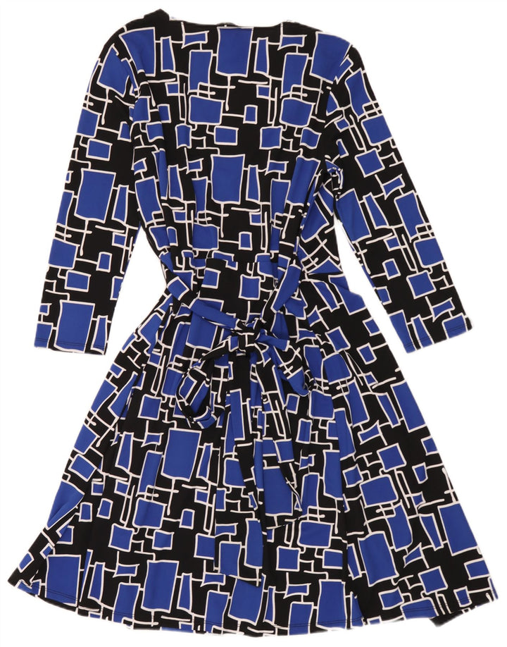 Dkny Robe portefeuille à manches 3/4 pour femme Taille unique Bleu Géométrique Polyester