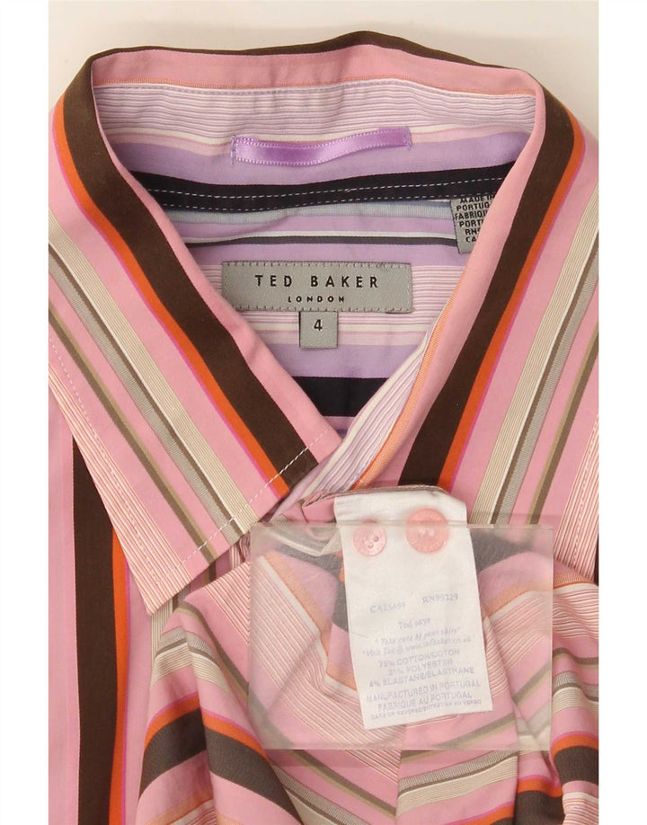 Ted Baker Chemise coupe régulière pour homme Taille 4 Grand coton rayé rose