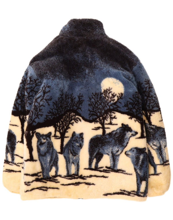 vintage Mens Wolf Graphic Fleece Jacket UK 38 Medium Blue Animal Print