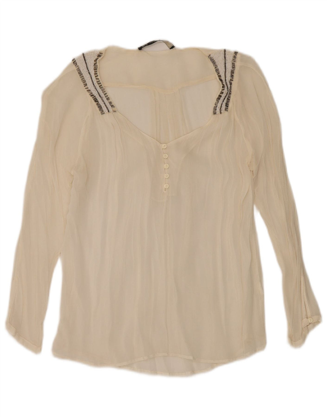 Zara Chemisier surdimensionné transparent à manches longues pour femme UK 10 Petit Beige