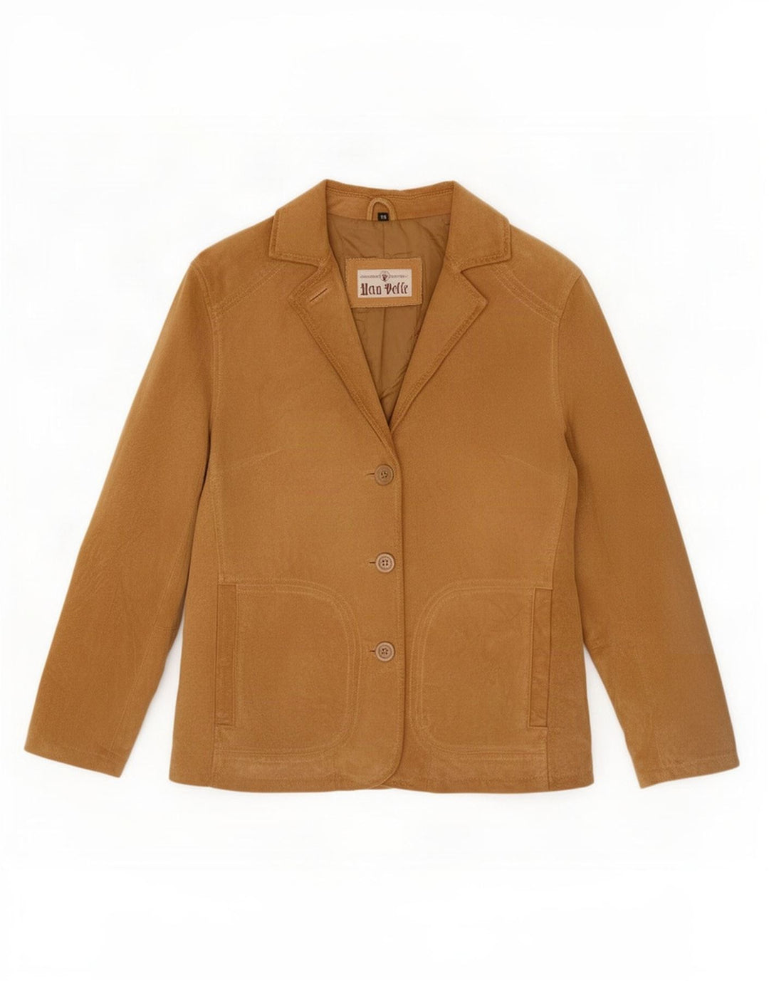 vintage Femme 3 Boutons Blazer En Daim Veste IT 46 Grand Cuir Beige