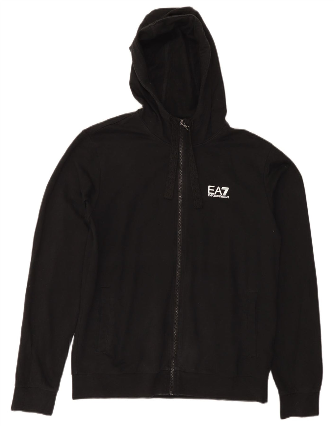 EMPORIO ARMANI Pull à capuche zippé pour femme UK 14 Coton noir moyen