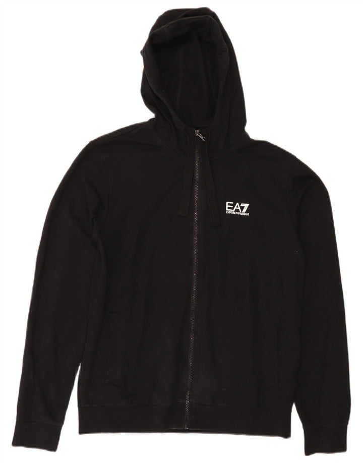 EMPORIO ARMANI Pull à capuche zippé pour femme UK 14 Coton noir moyen