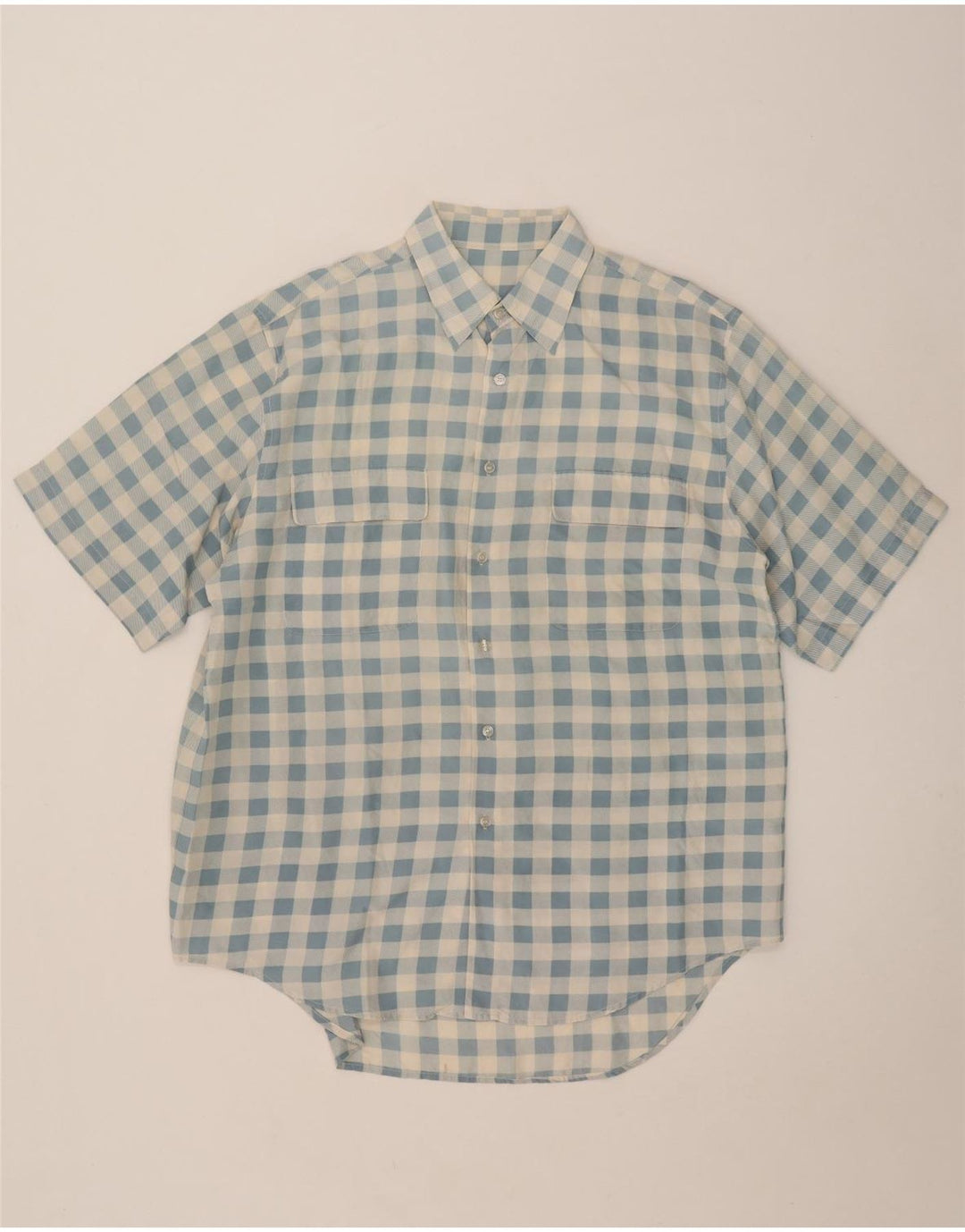 vintage Chemise à manches courtes pour hommes Grand chèque bleu