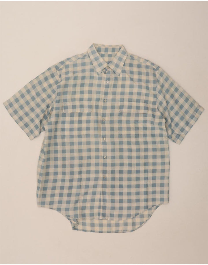 vintage Chemise à manches courtes pour hommes Grand chèque bleu
