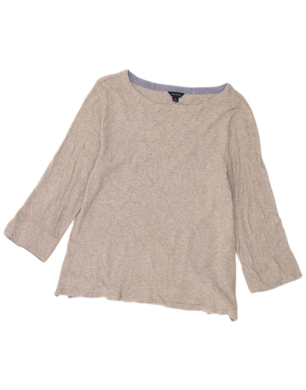 Nautica Haut Femme Manches 3/4 UK 16 Grand Gris Moucheté Coton