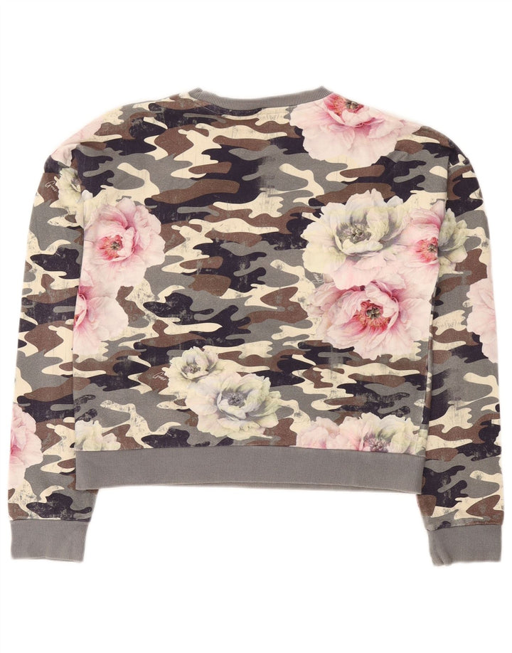 GUESS Sweat-shirt court graphique pour femme UK 16 Large Gris Camouflage