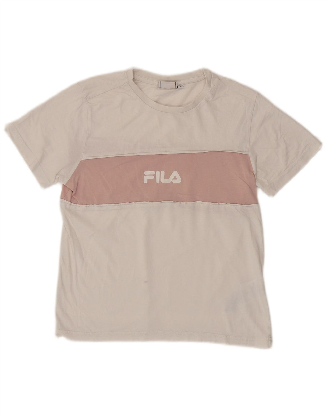 FILA T-shirt graphique pour femme UK 10 Petit coton color block blanc