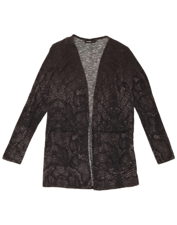 DESIGUAL Pull Cardigan Ouvert pour Femme UK 12 Gris Moyen Imprimé Animal