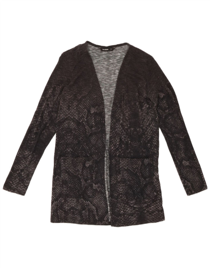 DESIGUAL Pull Cardigan Ouvert pour Femme UK 12 Gris Moyen Imprimé Animal