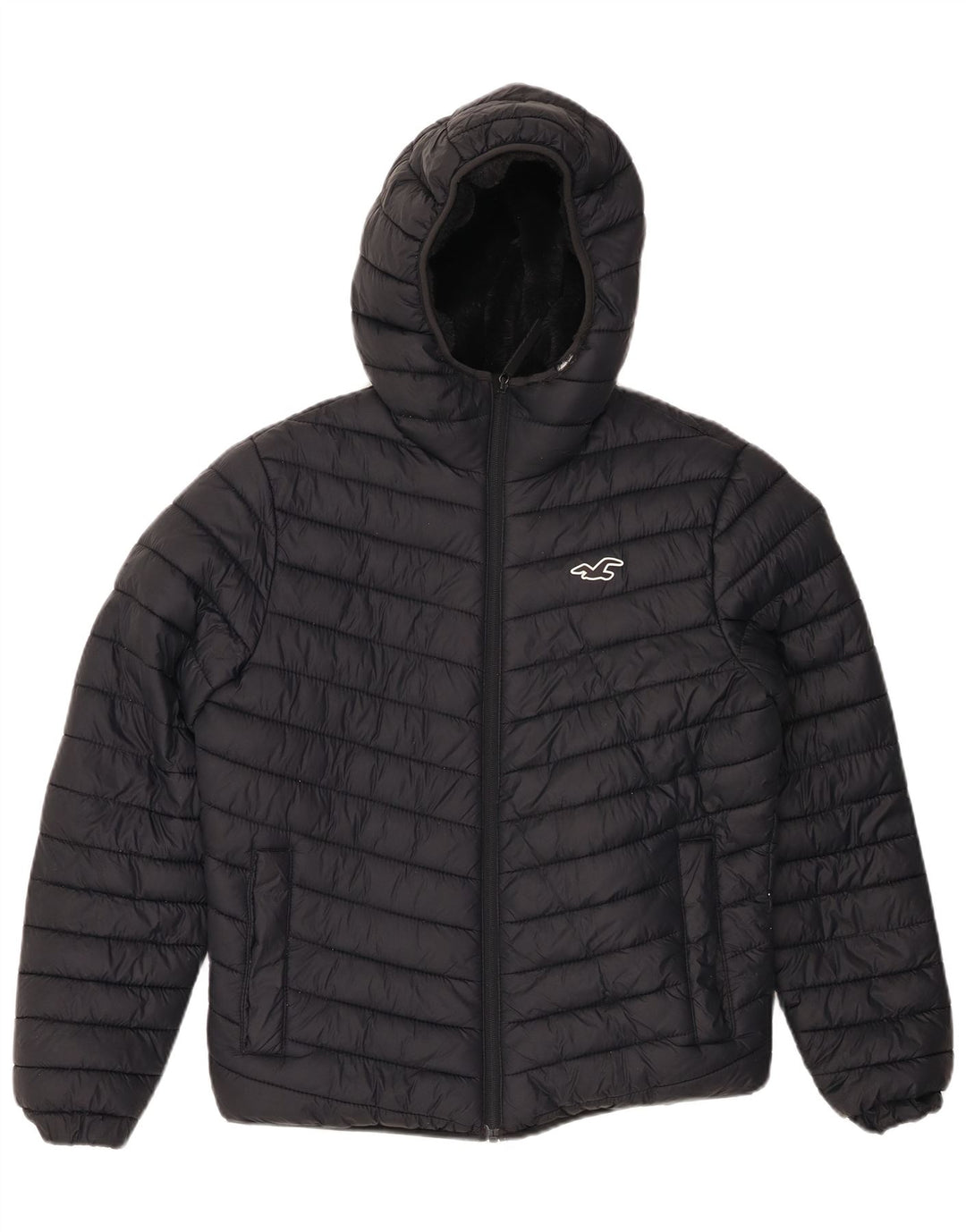 HOLLISTER Veste matelassée à capuche pour homme UK 34 XS Noir Nylon