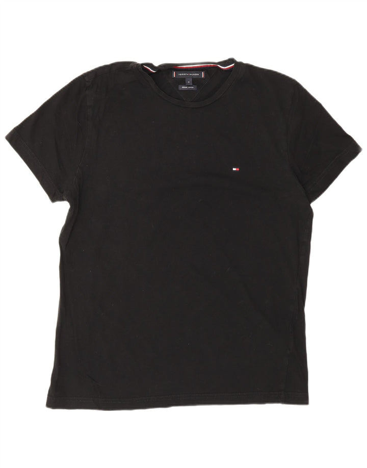 TOMMY HILFIGER Mens Graphic T-Shirt Top Medium Black Cotton