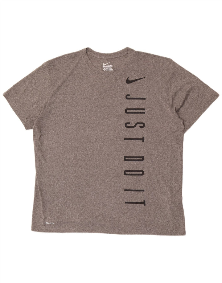 Nike Mens Dri Fit Graphic T-Shirt Top 2XL Gris Polyester