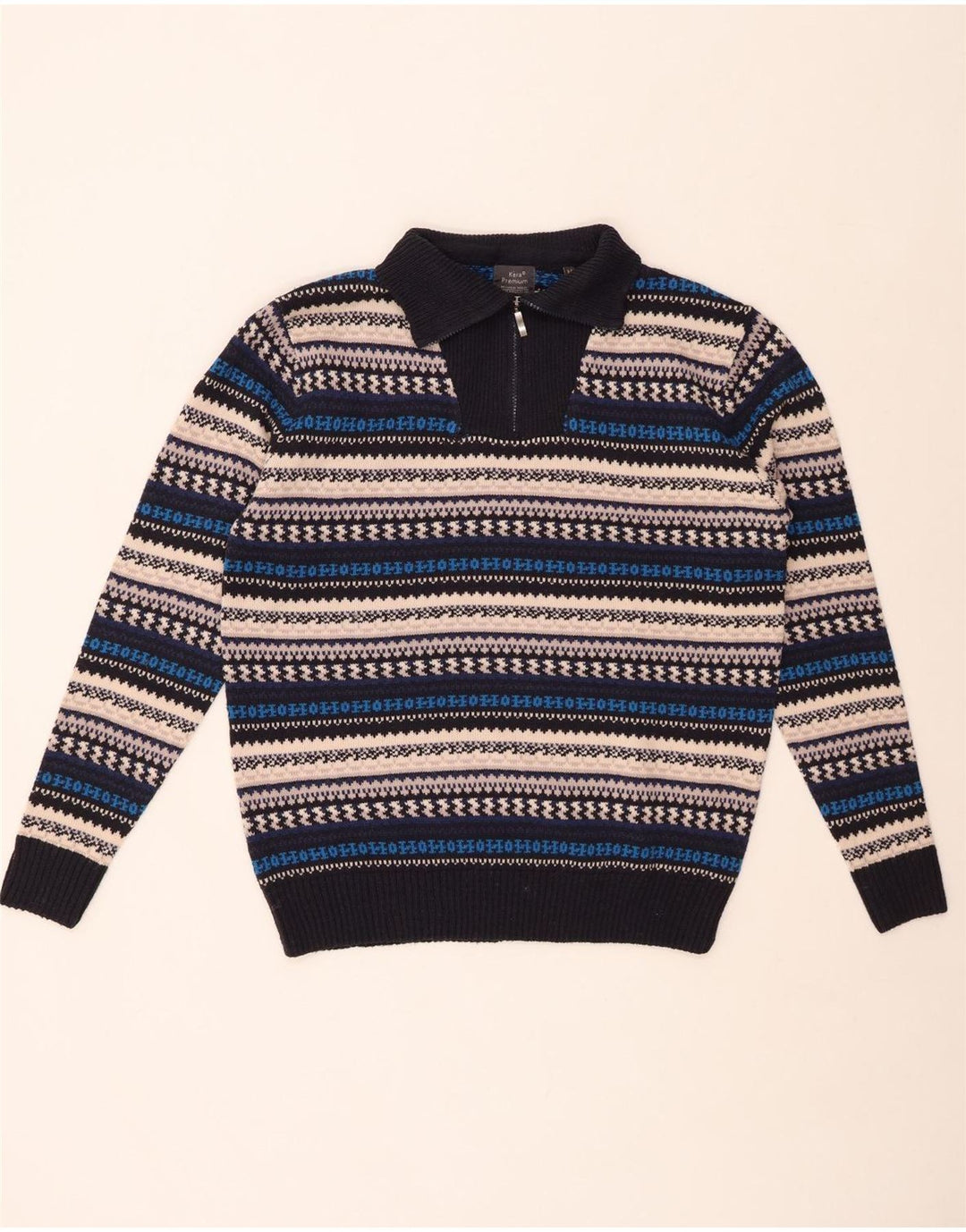 VINTAGE Pull col zippé pour homme en acrylique rayé multicolore moyen