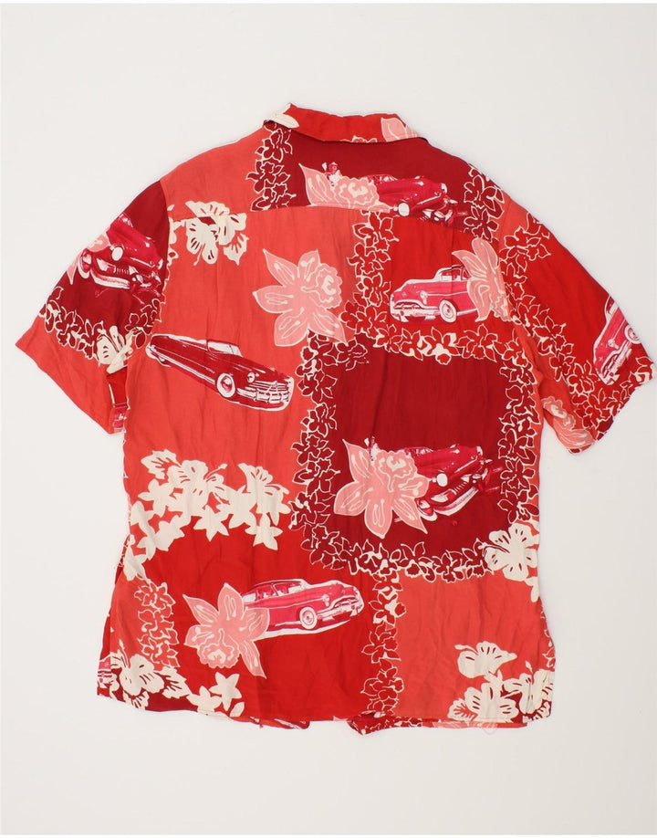 DANIEL HECHTER Womens Longline Short Sleeve Shirt UK 14 Medium Red Floral Vintage Daniel Hechter and Second-Hand Daniel Hechter from Messina Hembry 