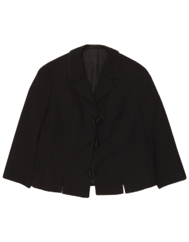 Reine Wolle Veste blazer à manches 3/4 pour femme 3 boutons UK 12 Noir moyen